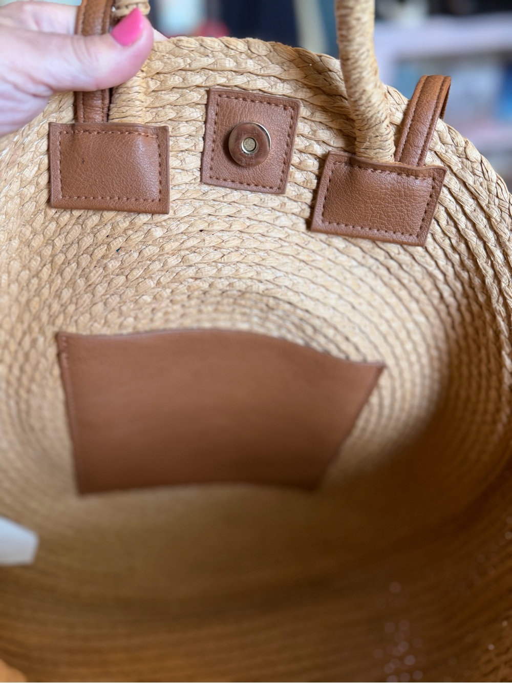 Round Woven Shoulder Bag in Natural Tan - Picture 7 of 8